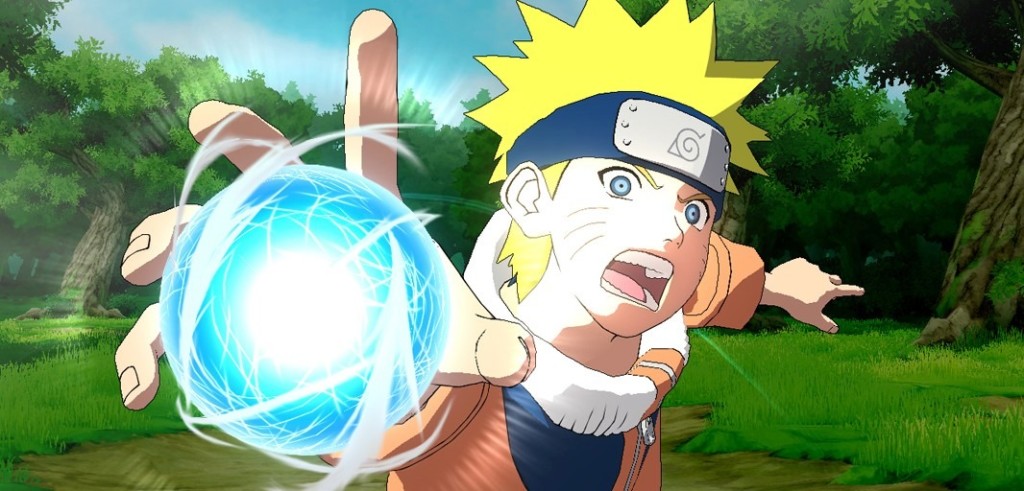 Naruto Ultimate Ninja Storm crosses the boundary between anime and video game. Naruto is shown using his Rasengan.