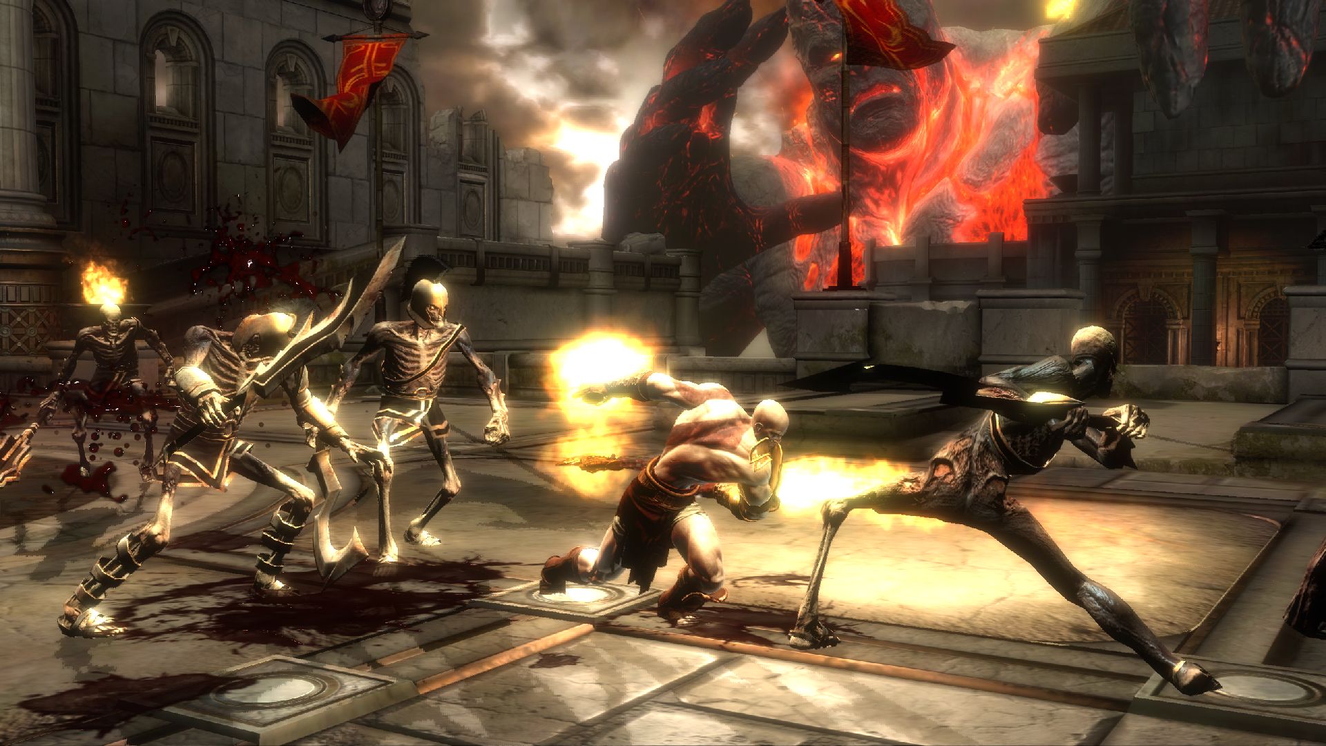 Kratos battles on Mount Olympus in God of War III