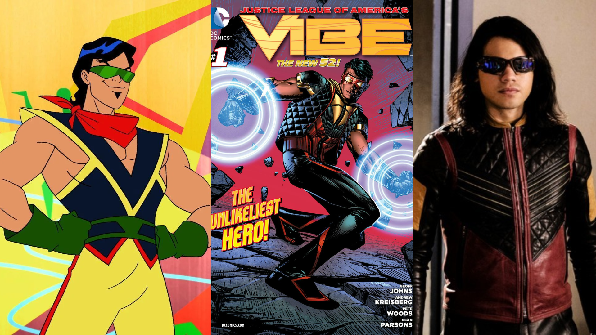 Pictures Of Vibe From His Animated Short, His New 52 Comic, And His Character From The Flash TV Show.