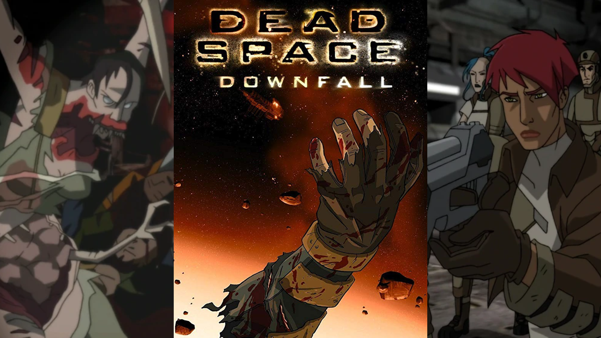 A Cover And Two Images Of Humans And Necromorphs From Dead Space: Downfall.