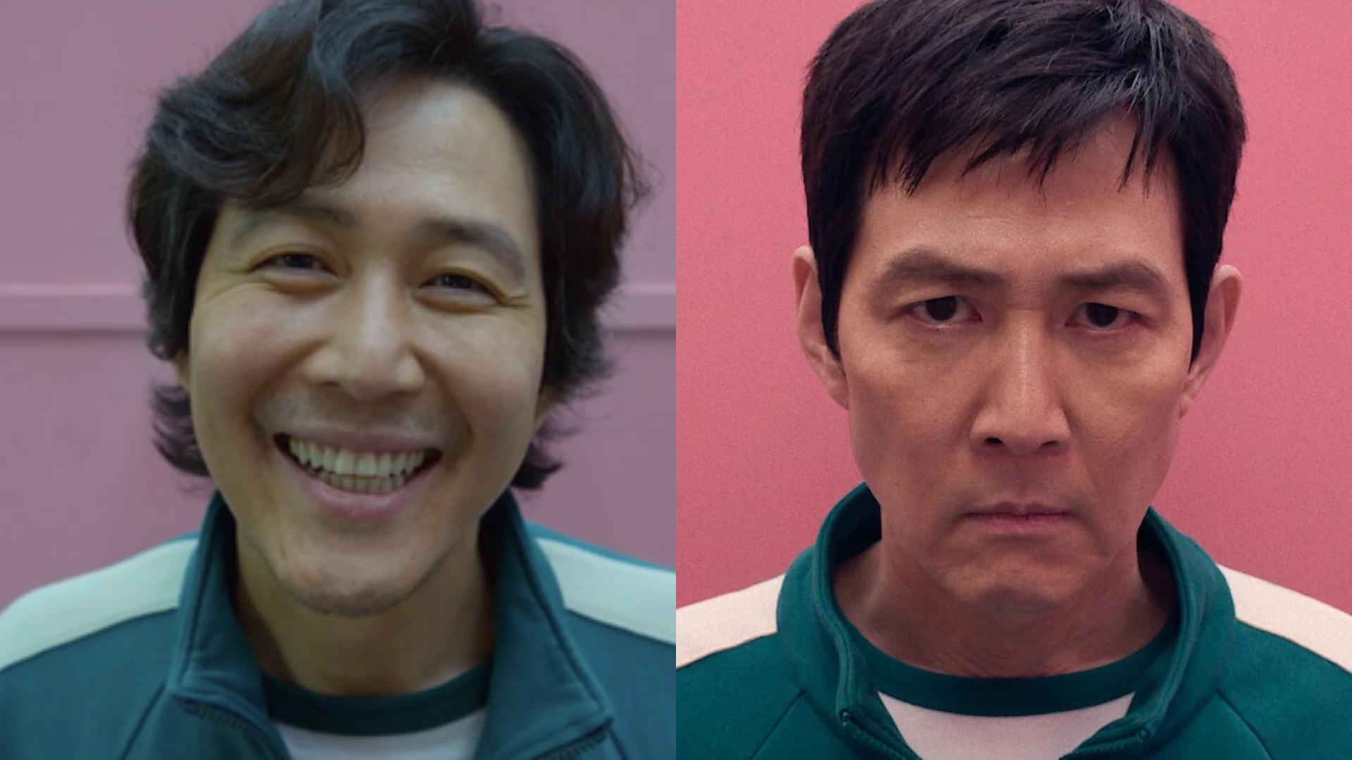 Gi-Hun Getting His Picture Taken In Squid Game Season 1 On The Left And Season 2 On The Right.