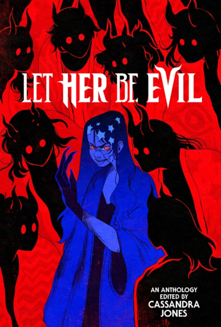 An Evil Looking Blue Woman Standing In Front Of Some Demons