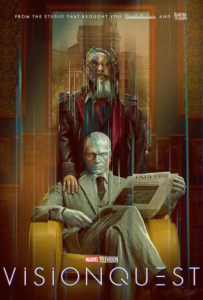 Vision Sitting In A Chair With Ultron Standing Behind Him.