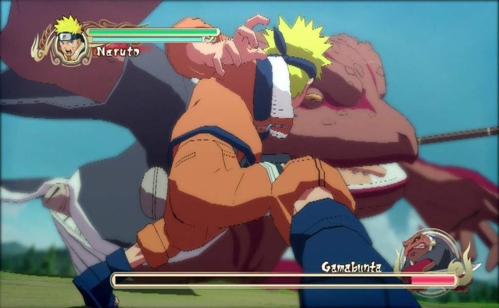 Naruto takes on Gamabunta in one of Ultimate Ninja Storm's epic boss battles.