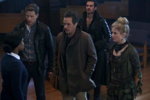 Neal (Michael Raymond-James), David (Josh Dallas), Hook (Colin O'Donoghue) and Tinkerbelle (Rose McIver) goes to the fairies/nuns in search of the dark fairy's wand