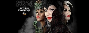 The Queens of Darkness: Ursula (Merrion Dungey), Maleficent (Kristen Bauer van Straten) and Cruella de Vil (Victoria Smurfit)