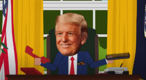 President Donald J. Trump Sitting At His Desk Holding A Phone And A Comb And Telling The Prime Minister Of Canada To Relax.
