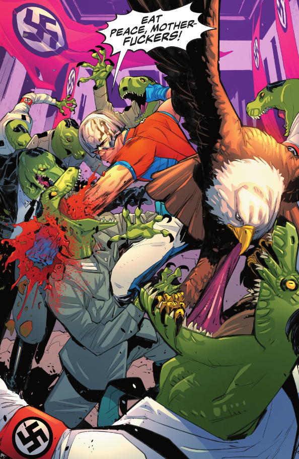 Peacemaker And Eagly Fight Some Nazi Lizards
