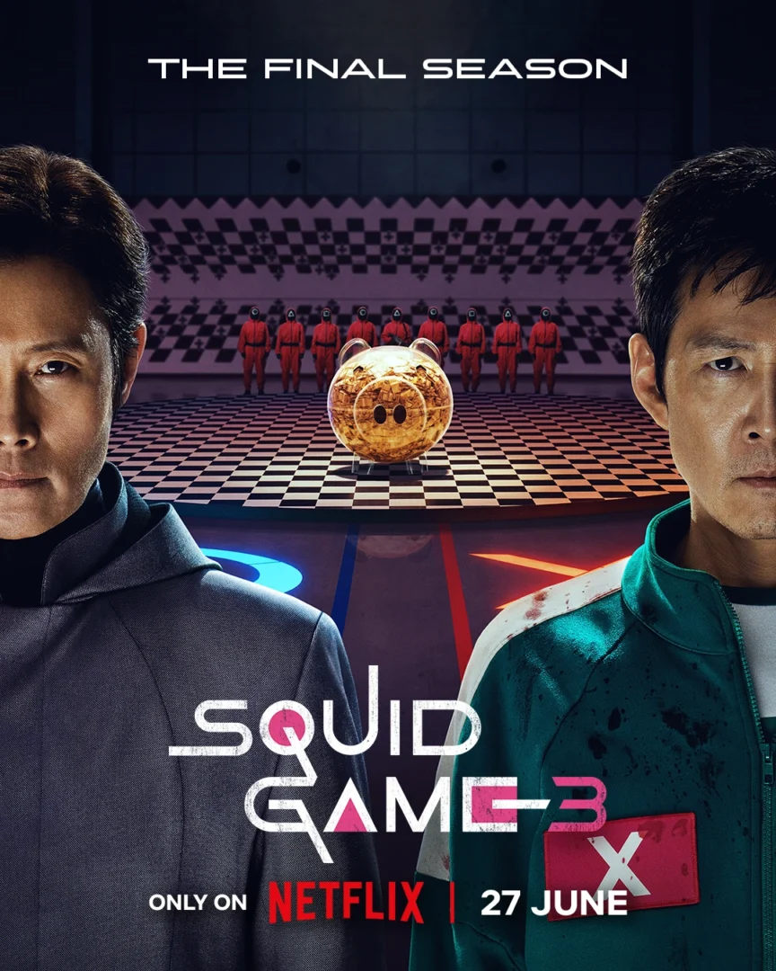Gi-hun And the Front Man In Front Of The Giant Piggy Bank.