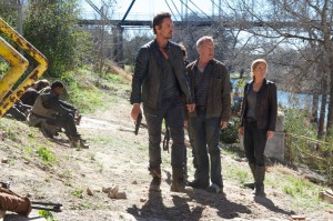 Do they have a chance against the Patriots? Pictured: (l-r) David Lyons as Sebastian Monroe, Stephen Collins as Dr. Gene Porter, Elizabeth Mitchell as Rachel Matheson 