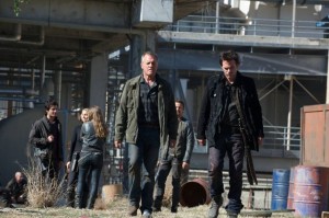 Miles and Gene head to Willoughby in search of help. Pictured: (l-r) Mat Vairo as Connor, Elizabeth Mitchell as Rachel Matheson, Stephen Collins as Dr. Gene Porter, David Lyons as Sebastian Monroe, Billy Burke as Miles Matheson