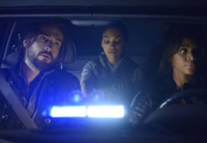 Crane (Tom Mison), Jennifer (Lyndie Greenwood) and Abbie (Nicole Beharie) search for a tool to defeat the demon Ancitif.